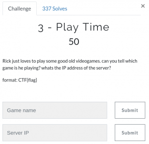 Question 3 - Rick just loves to play some good old videogames. can you tell which game is he playing? whats the IP address of the server?