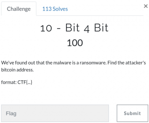 Flag 10 - We've found out that the malware is a ransomware. Find the attacker's bitcoin address.