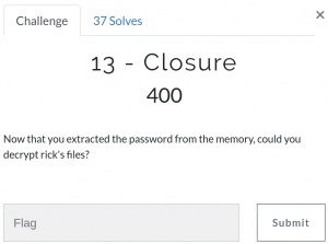 Flag 13 - Now that you extracted the password from the memory, could you decrypt rick's files?
